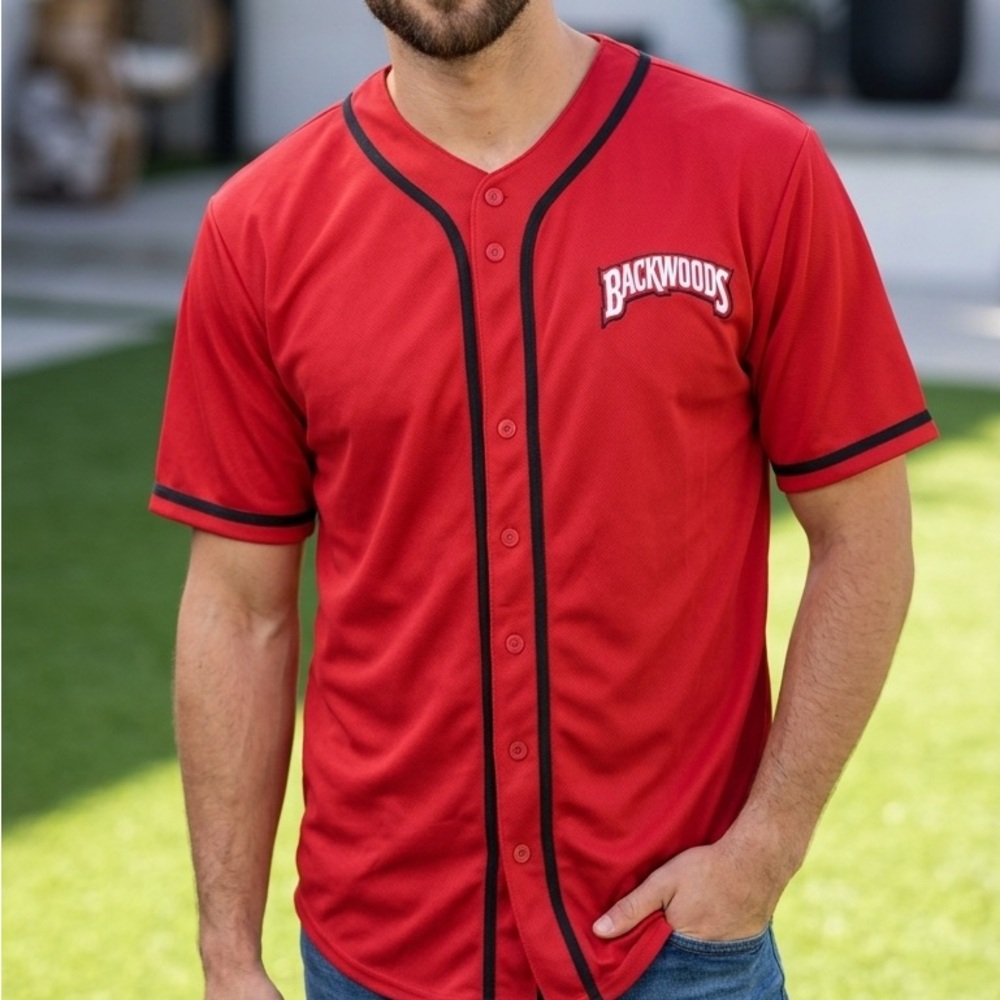 Men's Red Baseball-Style Jersey
